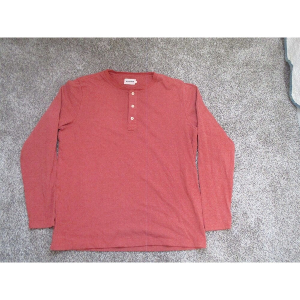 Taylor Stitch Men's 44 (XL) Red Crewneck Cotton Blend Henley Shirt LS EUC
